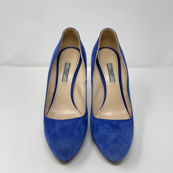 Prada Blue Suede Leather Platform Stiletto Heel Pumps (Size 40.5 EU) - Picture 2 of 16